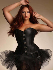 Plus Size Angelina Steel Boned Black Leather Corset