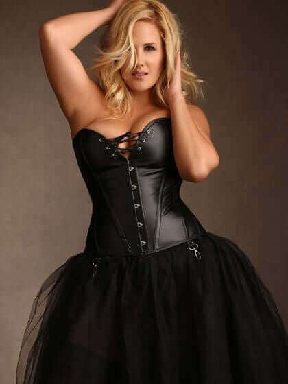 Plus Size Jules Steel Boned Black Leather Corset