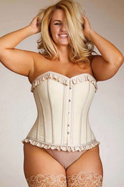 Plus Size Antoinette Cotton Steel Boned Corset With Satin Ruffles