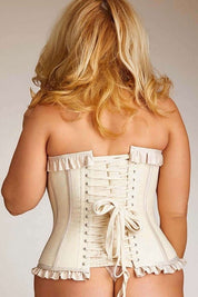 Plus Size Antoinette Cotton Steel Boned Corset With Satin Ruffles