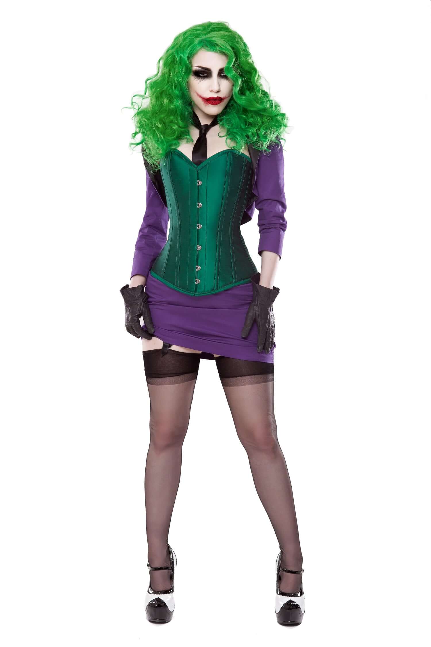 Green Silk Corset With Purple Bolero &amp; Skirt Outfit