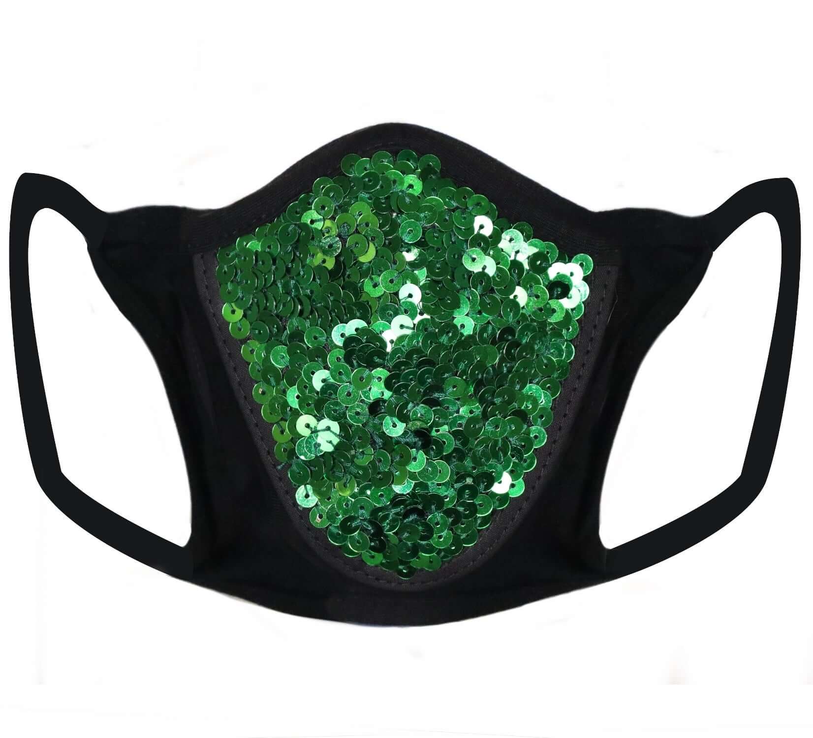 Green Sequin & Lycra Face Mask With Filter