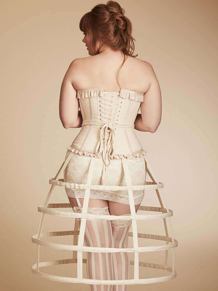 Plus Size Antoinette Cotton Steel Boned Corset With Satin Ruffles