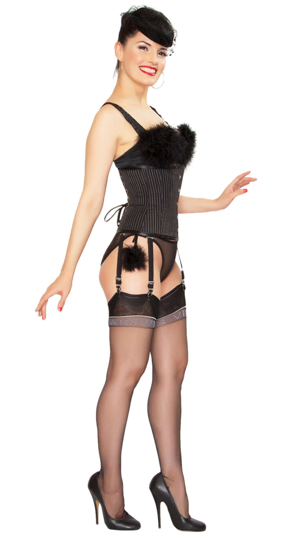 Playgirl Steel Boned Pinstripe Cincher Corset In Black