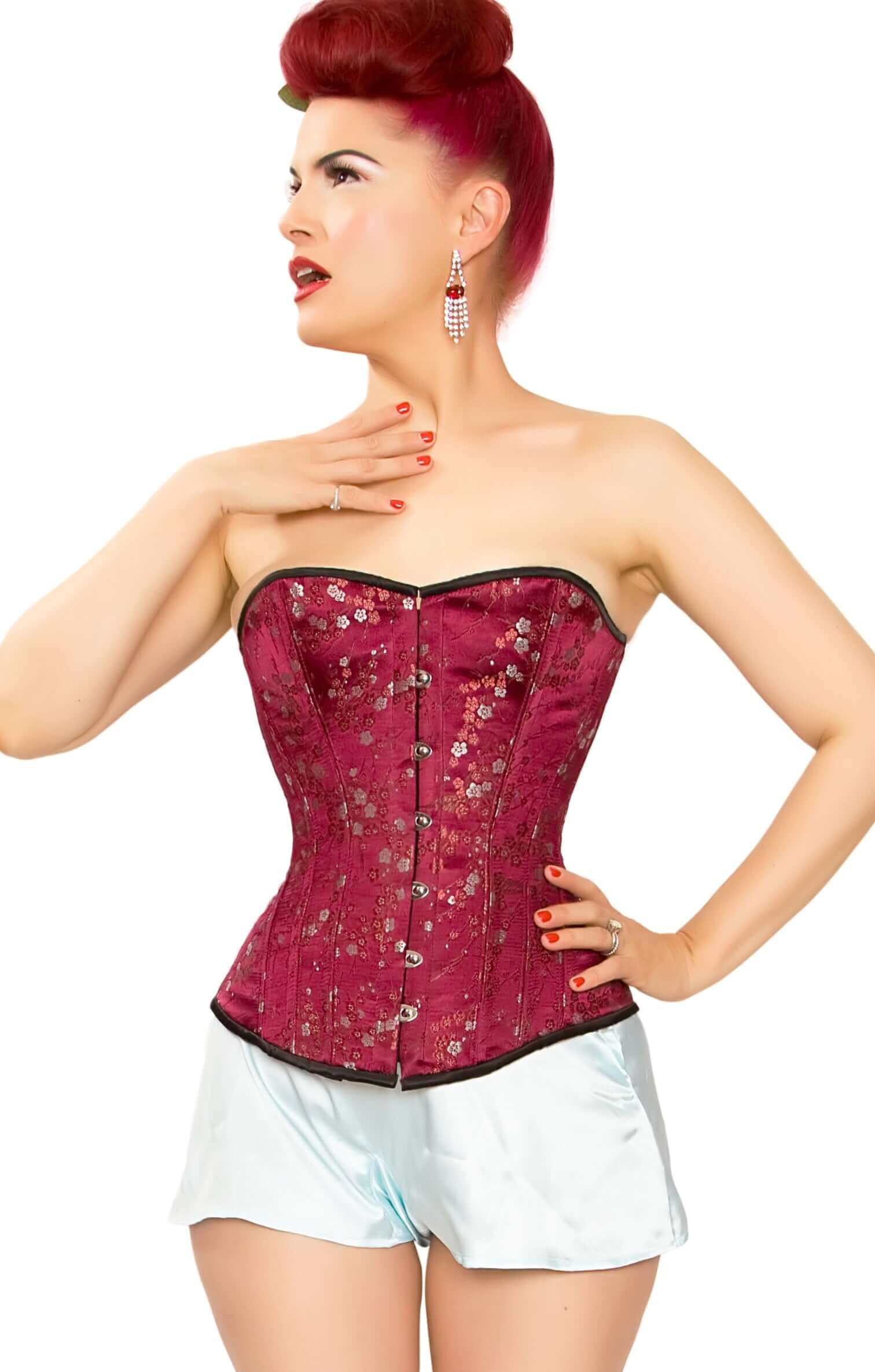 Playgirl Wine Floral Brocade Steel Boned Corset