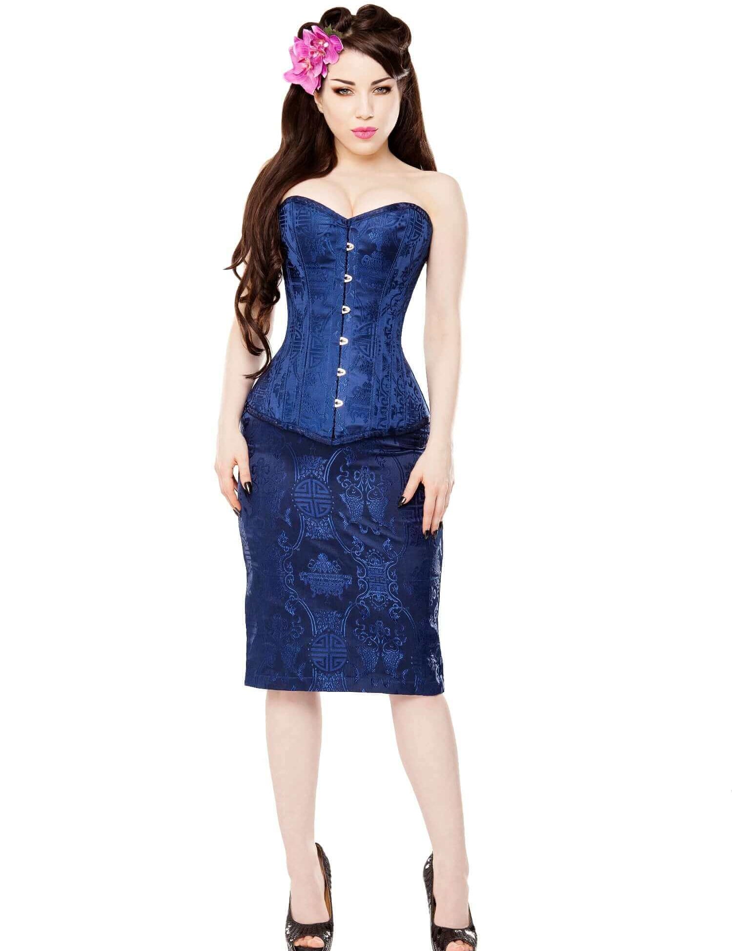 Playgirl Long Royal Blue Brocade Pencil Skirt