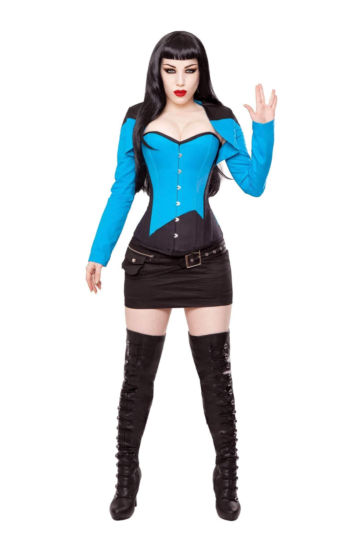 Blue Corset, Bolero, Skirt, Belt &amp; Boots Outfit