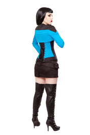 Black/Blue Steel Boned Corset & Bolero Outfit