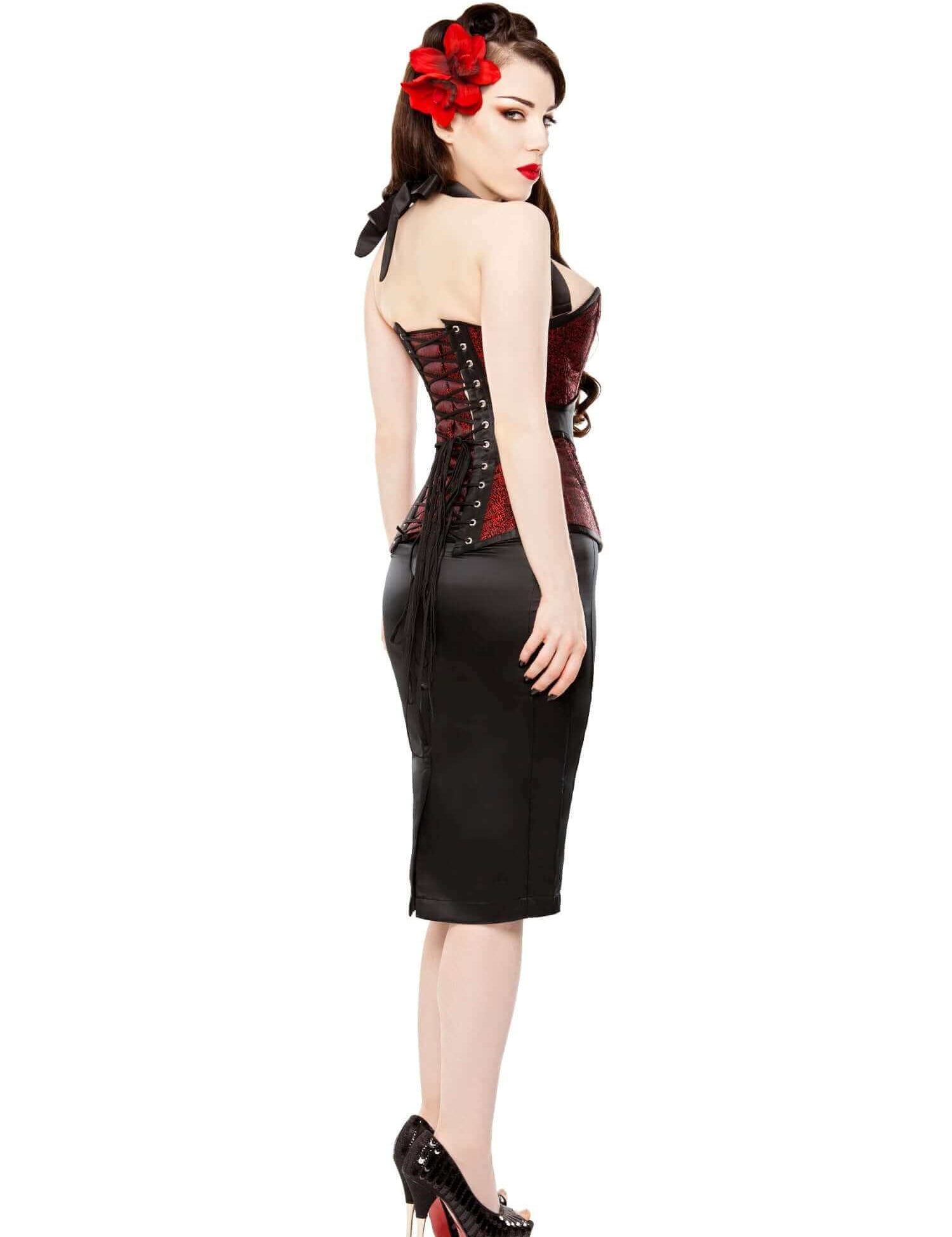 Playgirl Long Black Duchess Satin Pencil Skirt