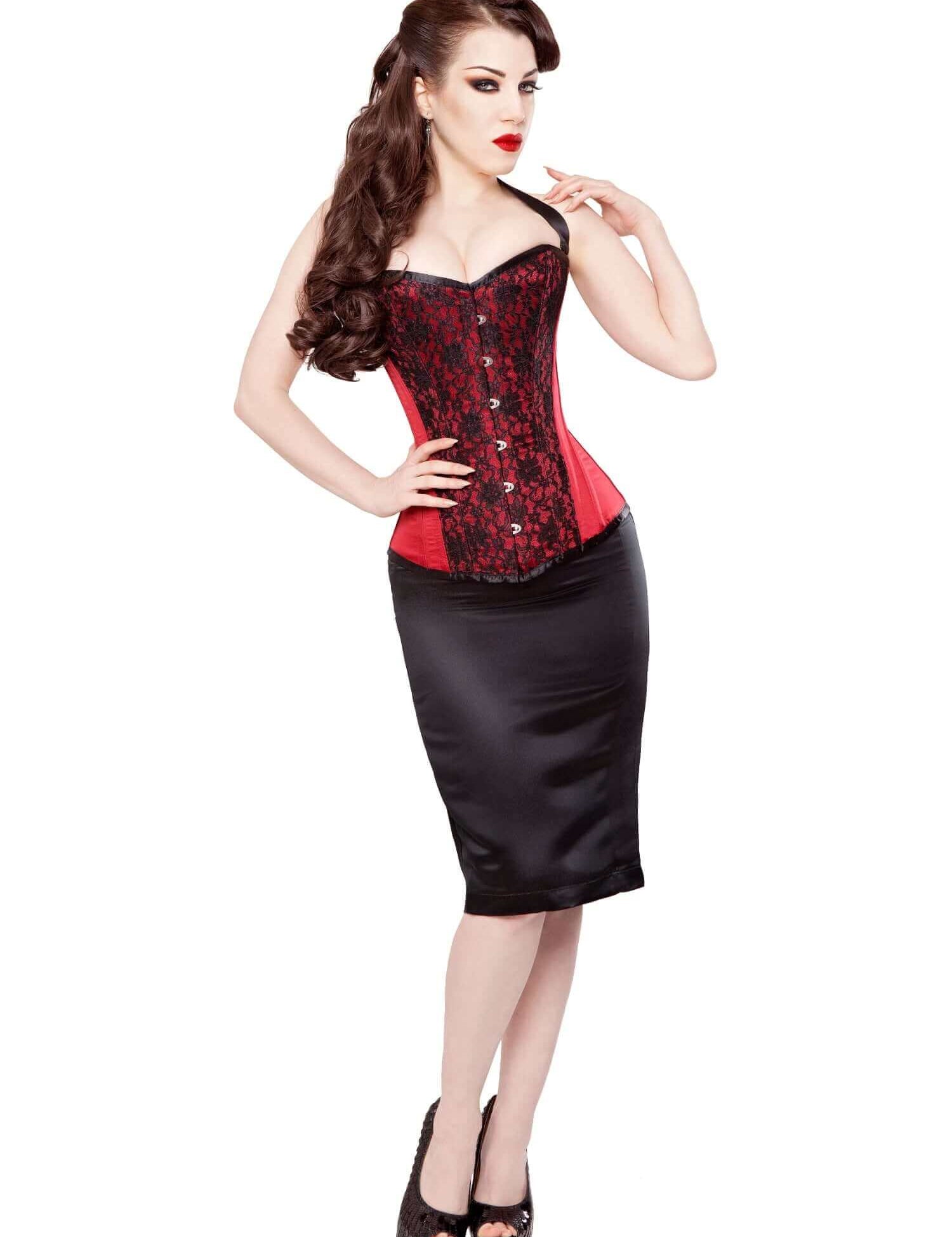 Satin Corset With Black Lace & Pencil Skirt