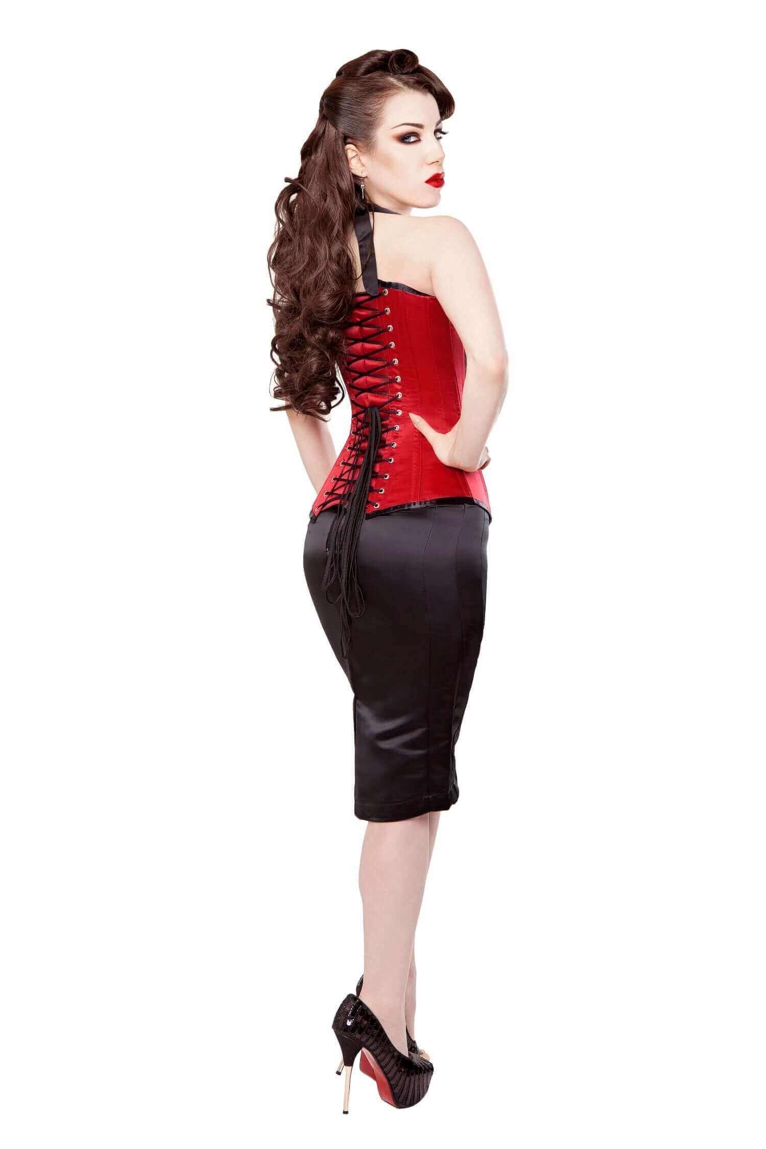 Playgirl Red Duchess Satin Corset With Opulent Lace Overlay