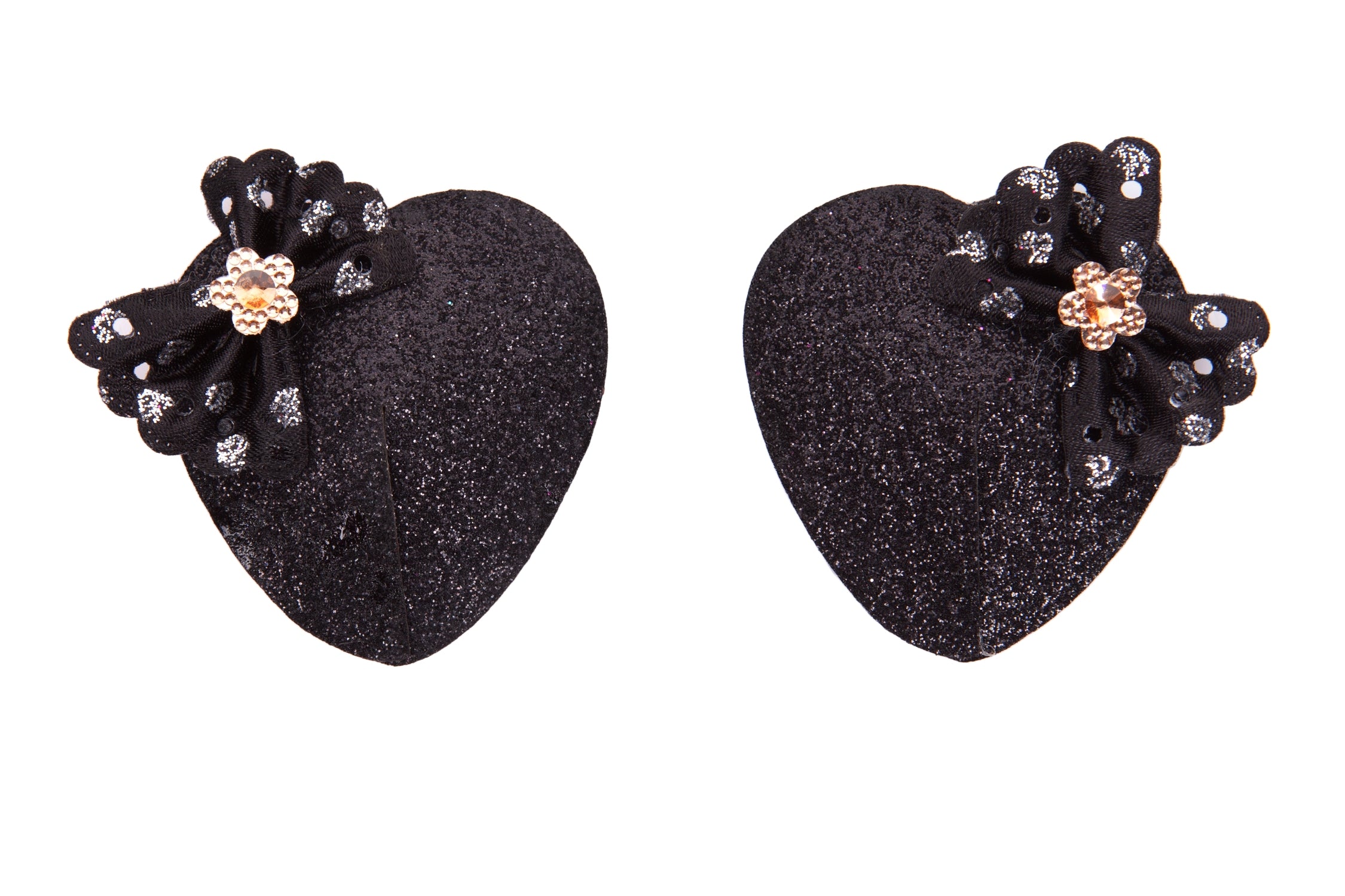 Black Glittery Nipple Pasties With Bows