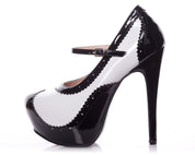 Playgirl Patent Rounded Toe Platform Pump In Black With White Contrast
