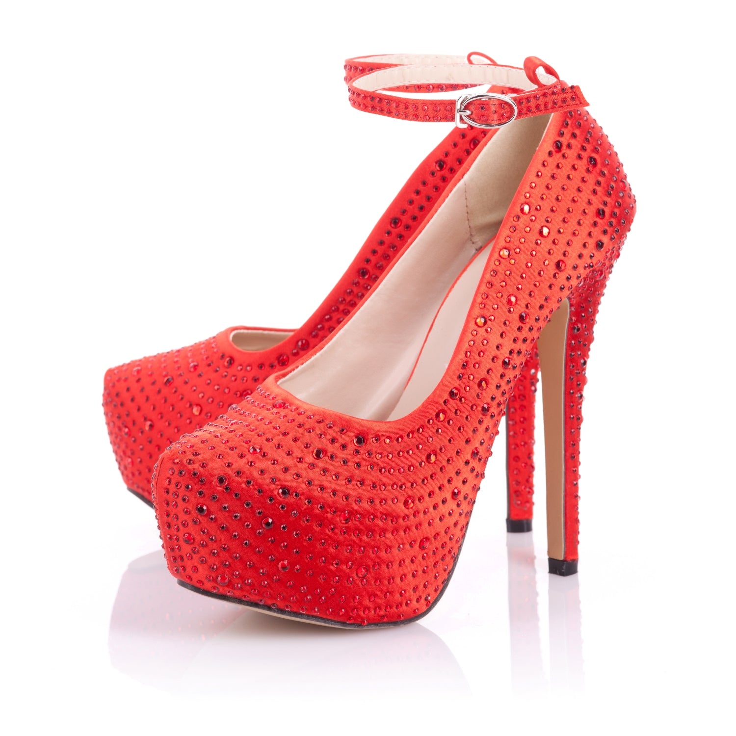 Playgirl Red Satin Shoes With Beautiful Diamontes