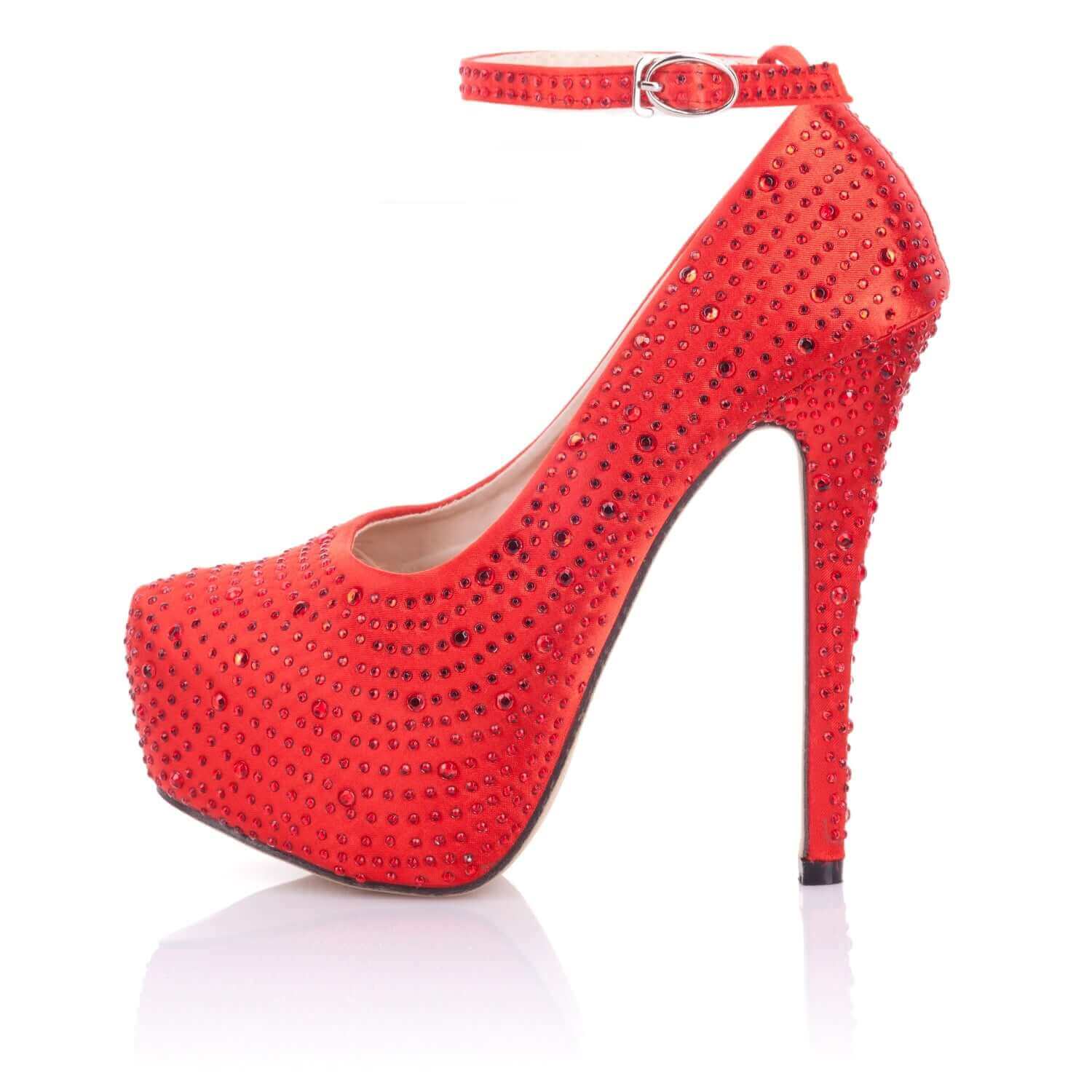 Playgirl Red Satin Shoes With Beautiful Diamontes