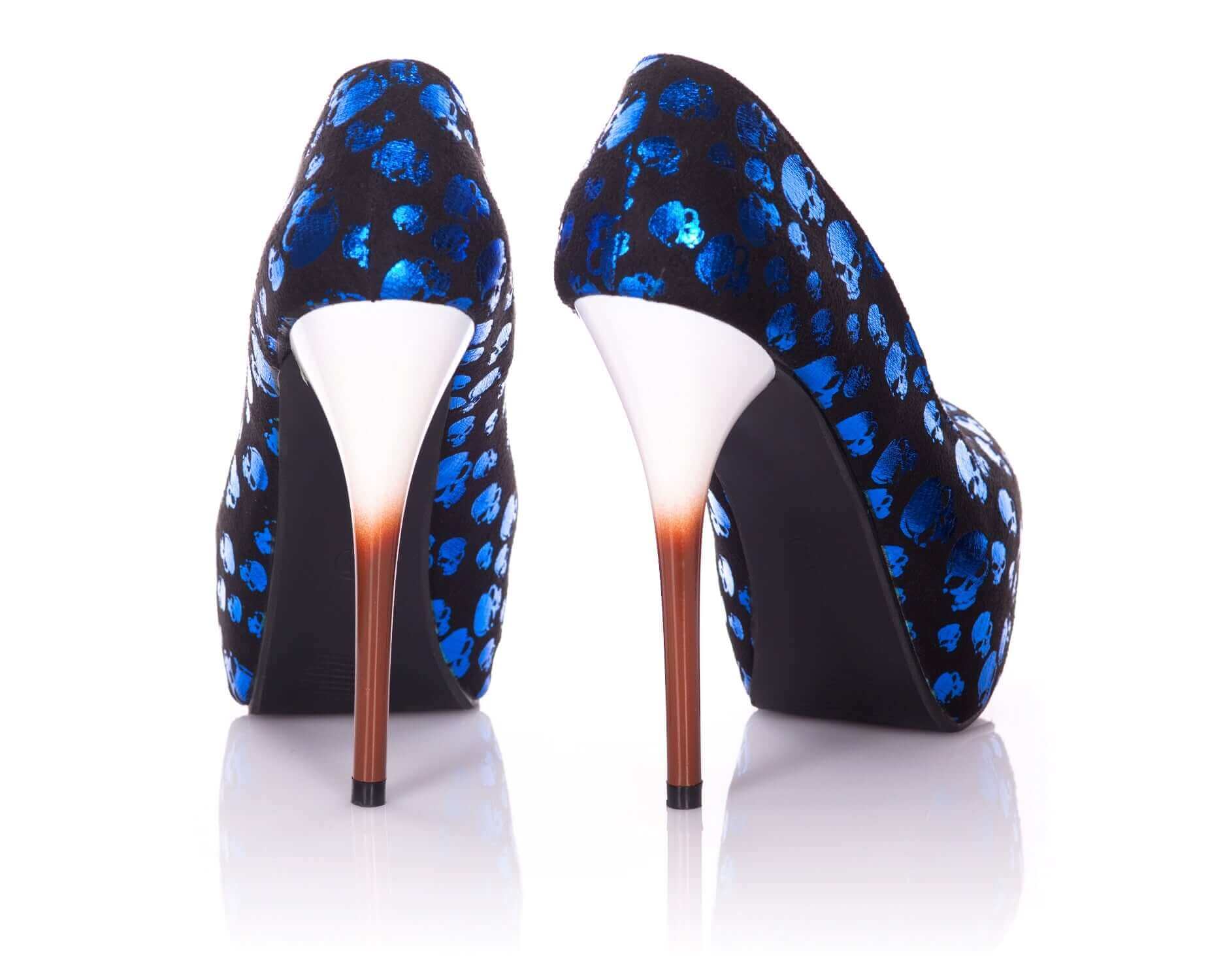 Playgirl Shiny Blue Skull Shoes