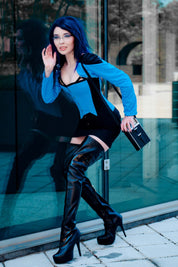 Black/Blue Corset, Bolero, Skirt & Belt Outfit