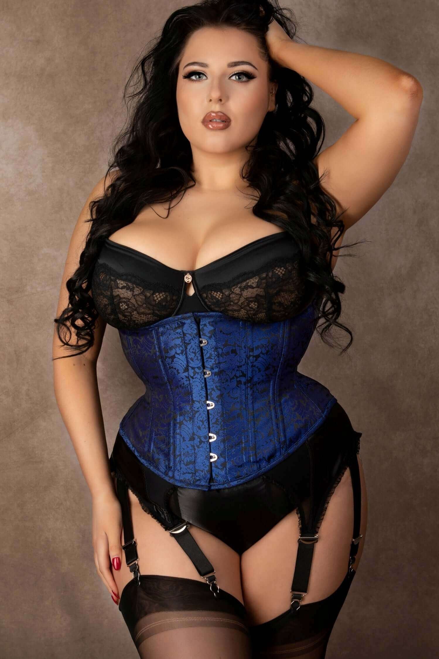 Plus Size Blue Brocade Artemis Extreme Curves Corset